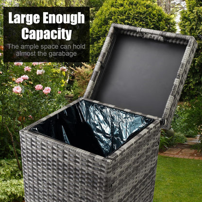 VINGLI Wicker Patio Trash Can, 27 Gallon Rattan Trash Can with Removable Lid, Outdoor Wicker Waste