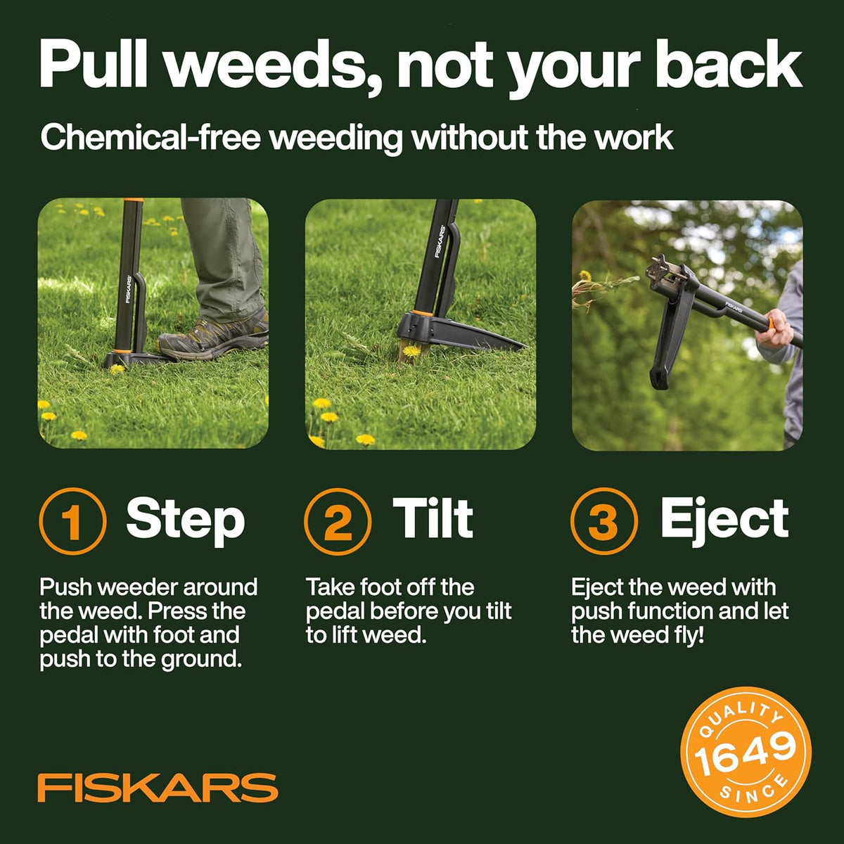Fiskars 4-Claw Stand Up Weed Puller Tool, Gardening Hand Weeding Tool with 39" Long Ergonomic