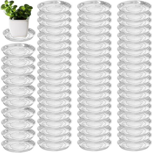 70 Packs 4" Clear Plant Saucers for Indoor Outdoor Use Heavy Duty Plastic Plant Trays for Planter