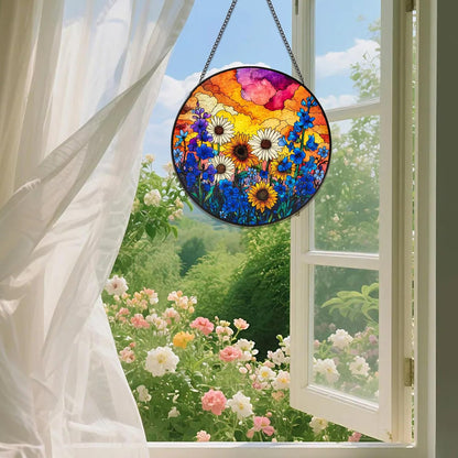 Stained Glass Window Hanging, Daisy Suncatcher for Doors Home Sun Catchers Decoration, Mother's Day