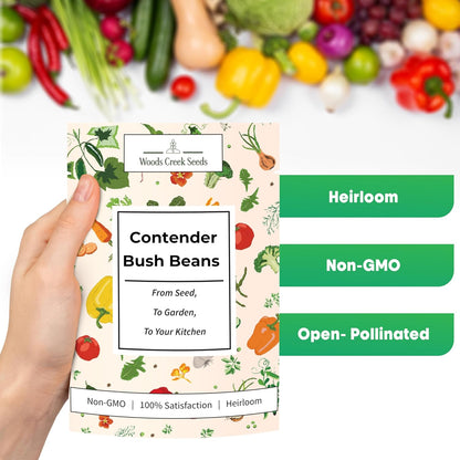 Woods Creek Seeds: Contender Bush Bean Seeds for Planting - Non-GMO Green Bean Seeds for Planting