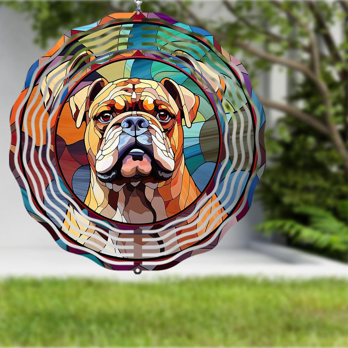 Bulldog Dog Wind Spinners Outdoor Dog Memorial Gifts, 3D Metal Kinetic Hanging Garden Wind Spinner