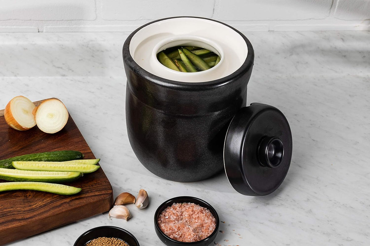 TOMO Fermentation Crock with Weights - Ceramic Sauerkraut Pickling Crock - Stoneware Kombucha