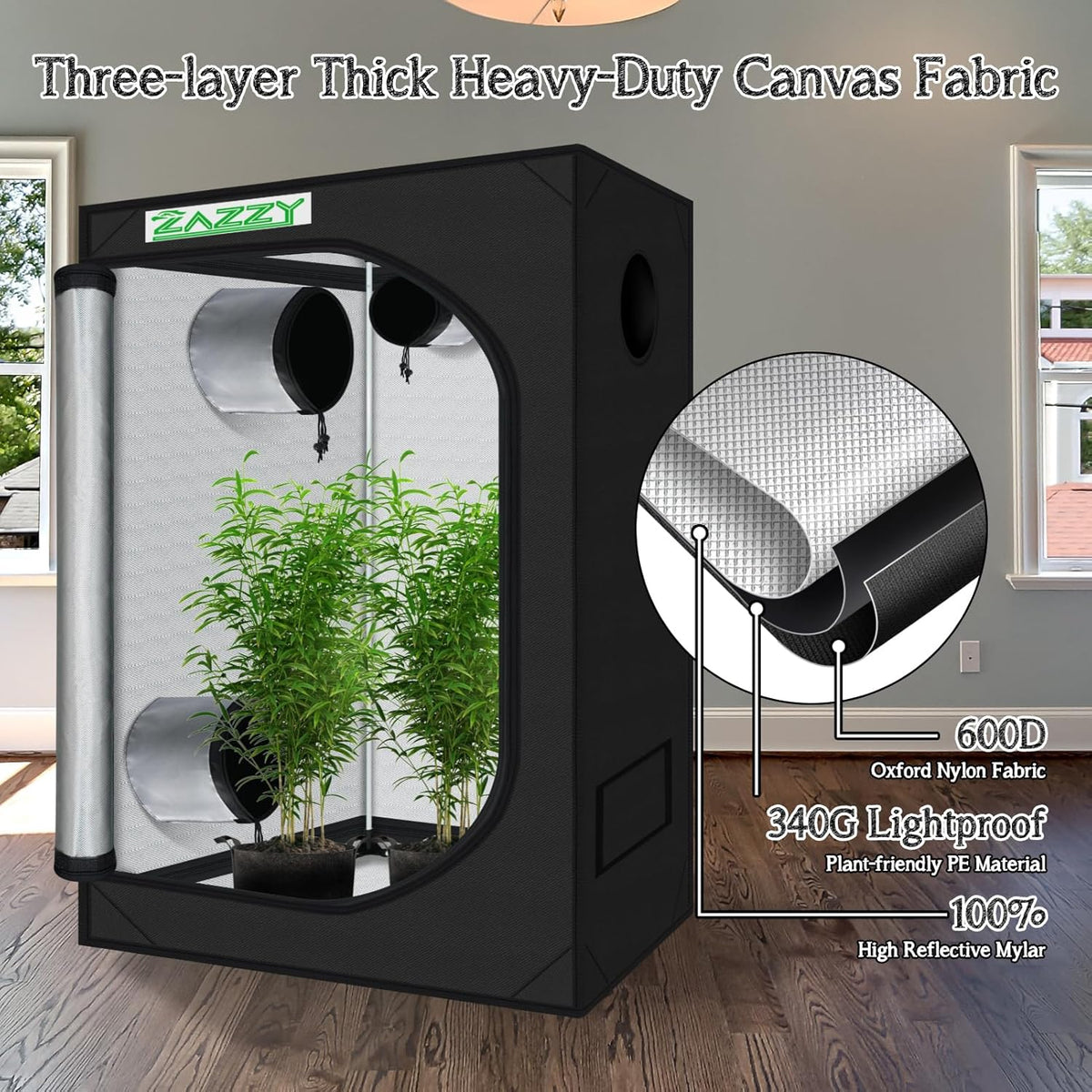 zazzy Tent for Plants Indoor, 48"x24"x60" Grow Tents Plant Tent 600D Mylar Reflective Grow Tent for