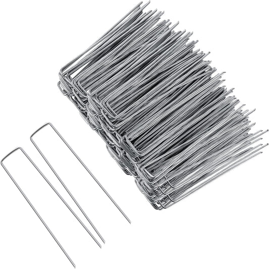 FEED GARDEN 8 Inch 50 Pack Galvanized Landscape Staples 11 Gauge Anti-Rust Garden Stakes