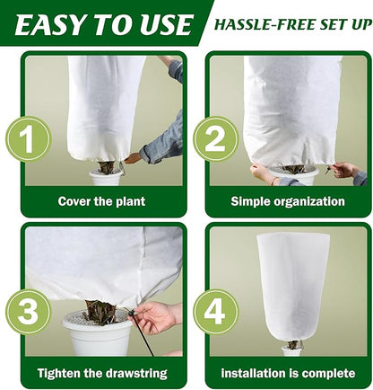 Alpurple 3 Packs Winter Drawstring Plant Covers - 47" X 31.5" Warm Plant Protection Cover Bags