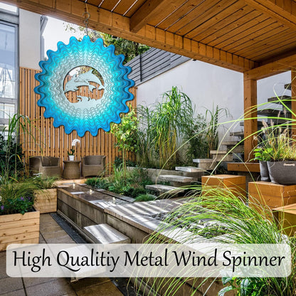 ISEO Dolphin Wind Spinner for Yard and Garden, Hanging Outdoor Decor, Yard Art, Porch and Patio
