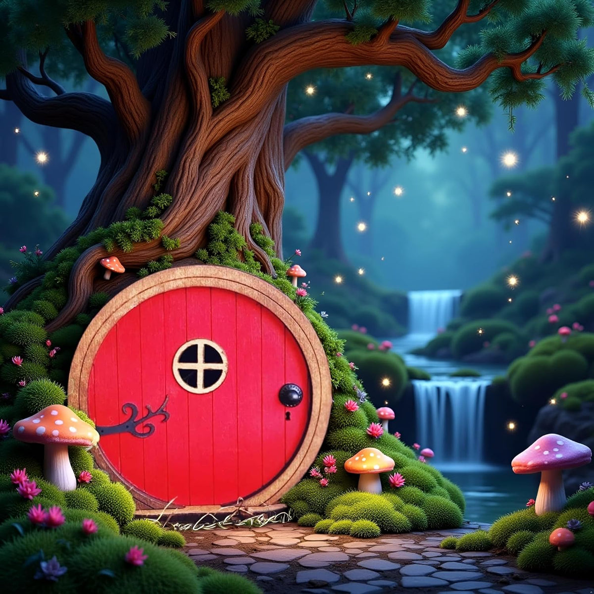 1Pc Red Fairy Garden Door for Tree, Fairy Doors for Trees Outdoor and Tree Trunk, Mini Fairys