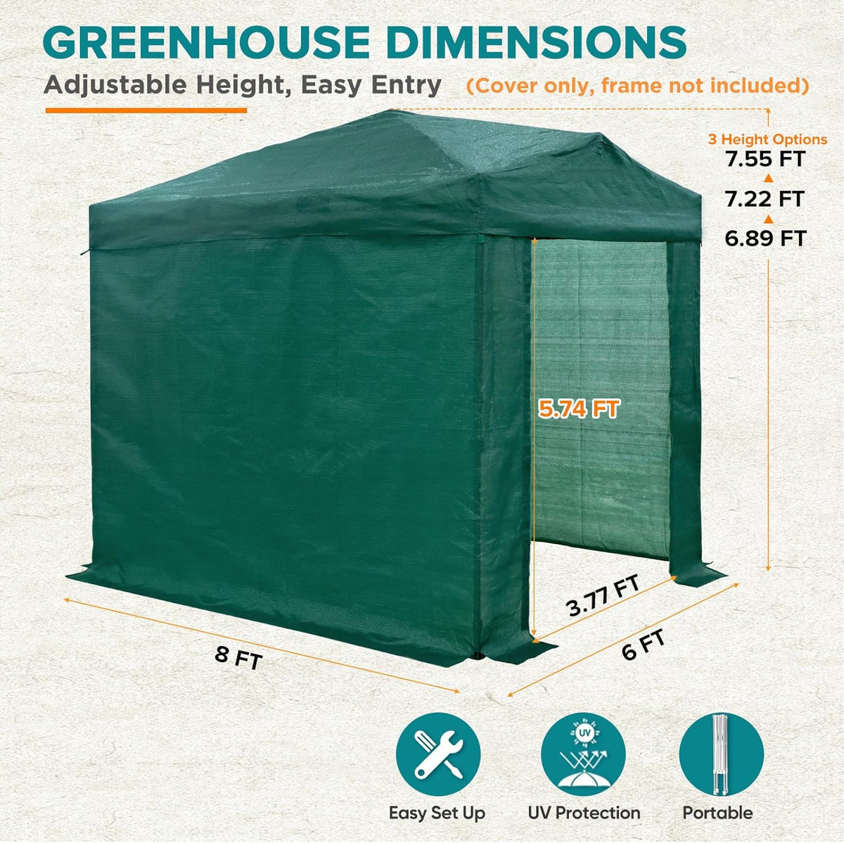 EAGLE PEAK Replacement Mesh Cover for 8x6 Portable Walk-in Pop up Greenhouse, Front and Rear