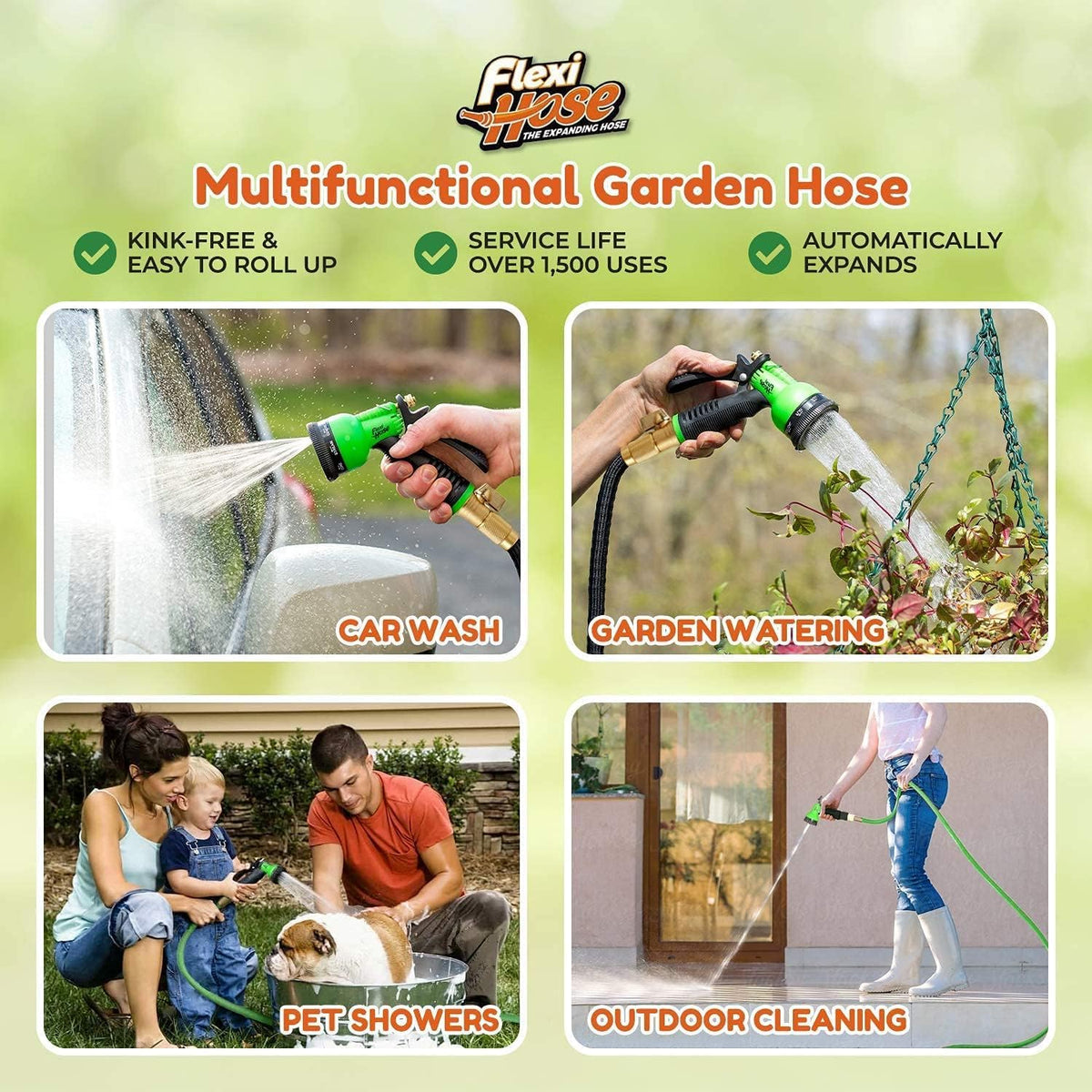 Flexi Hose Lightweight Expandable Garden Hose, 100FT -Retractable Garden Hose, Water Hose - No-Kink