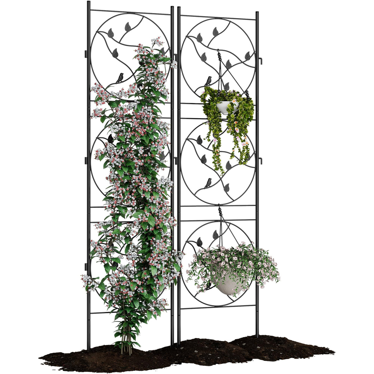 Garvee 21"x72" Metal Garden Trellis Panel (2-Pack), Black Rustproof Fence & Plant Support for