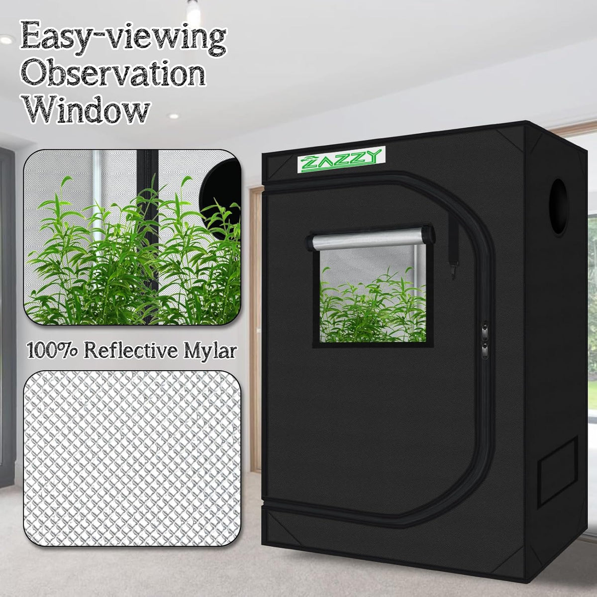 zazzy Tent for Plants Indoor, 48"x24"x60" Grow Tents Plant Tent 600D Mylar Reflective Grow Tent for