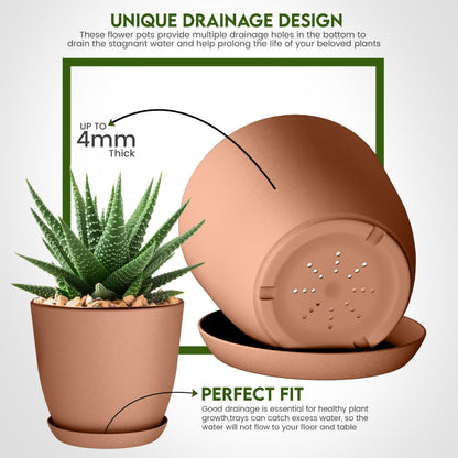 Plant Pots Indoor with Drainage, 5 Pack Multi-Size Planters Set, Terracotta