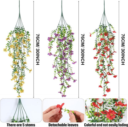 6 Pcs Artificial Fall Hanging Flowers Outdoor Silk Mum Plants Autumn Decor Faux Violet with