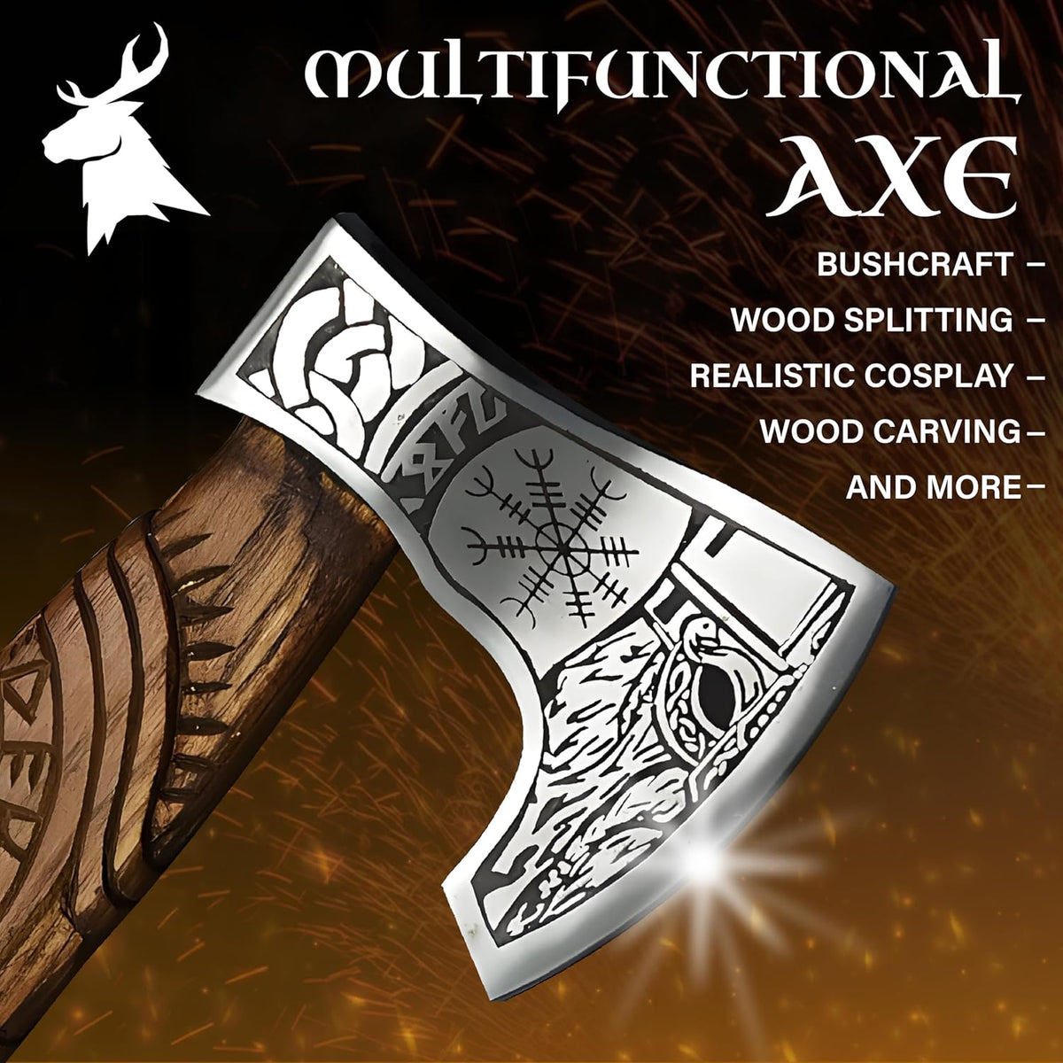 Viking Axe Forged High Carbon Steel Viking Axe | Balanced Ax | Odin Norse Bearded Axe | Camping