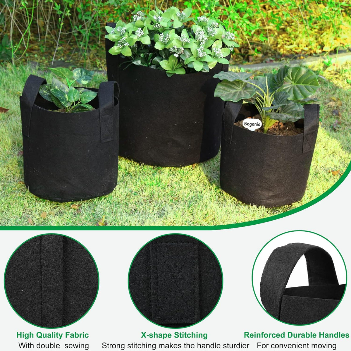 JERIA 12-Pack 30 Gallon, Vegetable/Flower/Plant Grow Bags, Aeration Fabric Pots with Handles