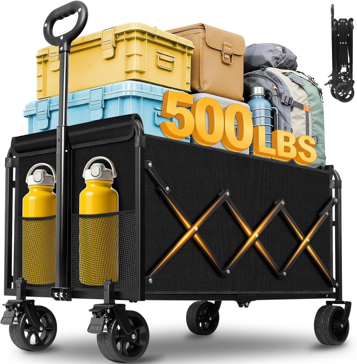 Wagons Carts Foldable,500 LBS Large Capacity Foldable Wagon Cart Collapsible Wagon with Wheels &