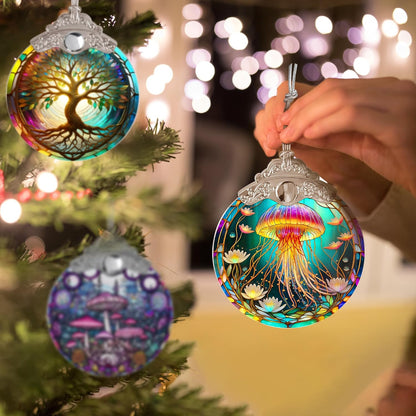 Stained Glass Suncatcher, Jellyfish Ornament for Christmas Tree, Holidays Decor, Home Decoration