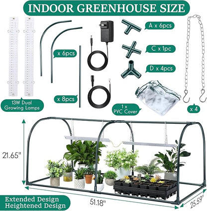 Meonum Indoor Greenhouse with Grow Lights, 51.18 "L x 25.59" W x 21.65" H Small to Medium Portable