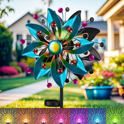 Solar Wind Spinners Outdoor - 58.8 inch Large Metal Kinetic Art Wind Sculptures Solar-Powered