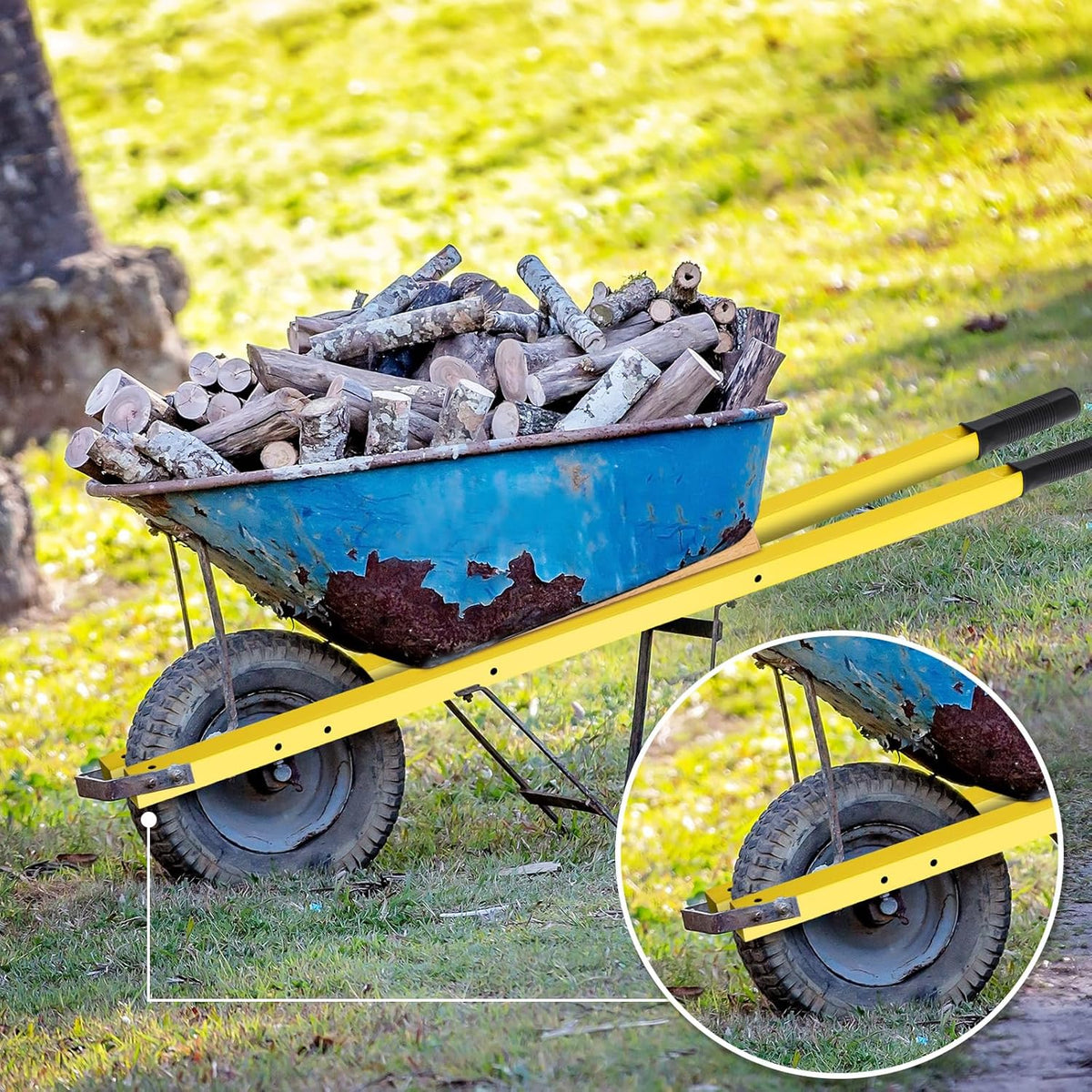 WILLBOND 1 Pair Wheelbarrow Replacement Handles Kit 60 Inches Metal Wheelbarrow Handles Yellow