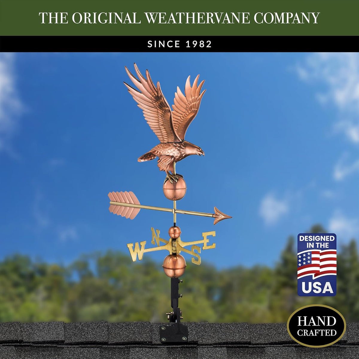Good Directions Polished Copper Eagle Weathervane – Decorative Rooftop Accent for Barns, Homes