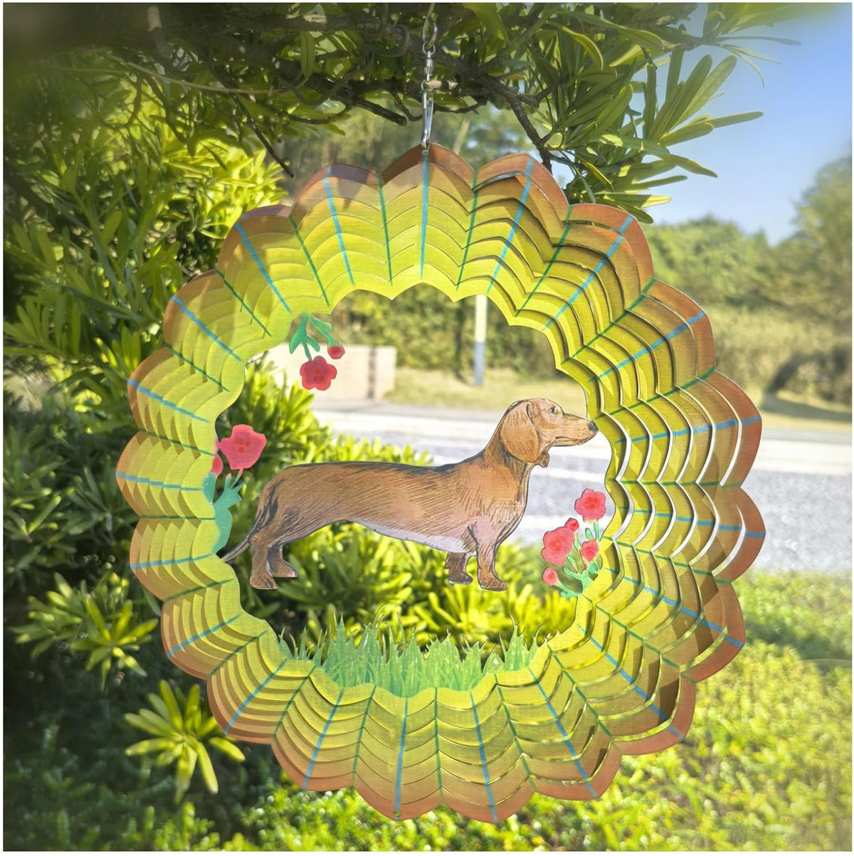 Dachshund Wind Spinner Dog Gifts for Women/Men Sympathy Gift Pet Memorial Gifts 3D Stainless Steel