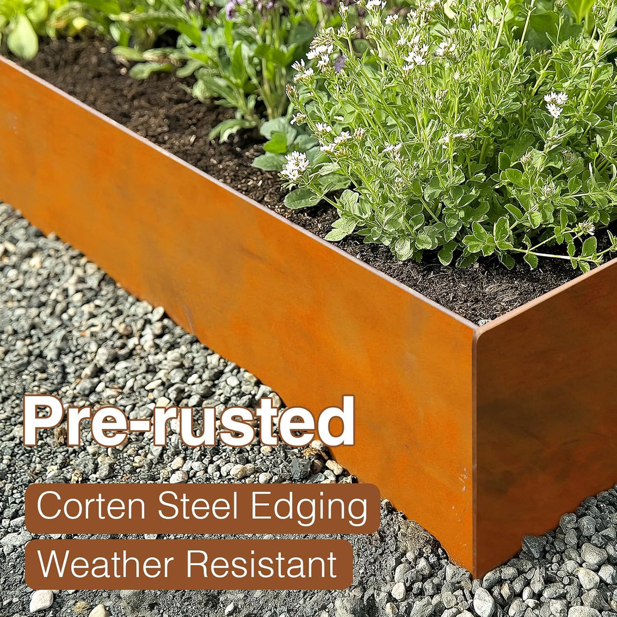 10-Pack Corten Steel Landscape Lawn Edging 8.5 inch Height, Rust Patina Finish Bendable Metal