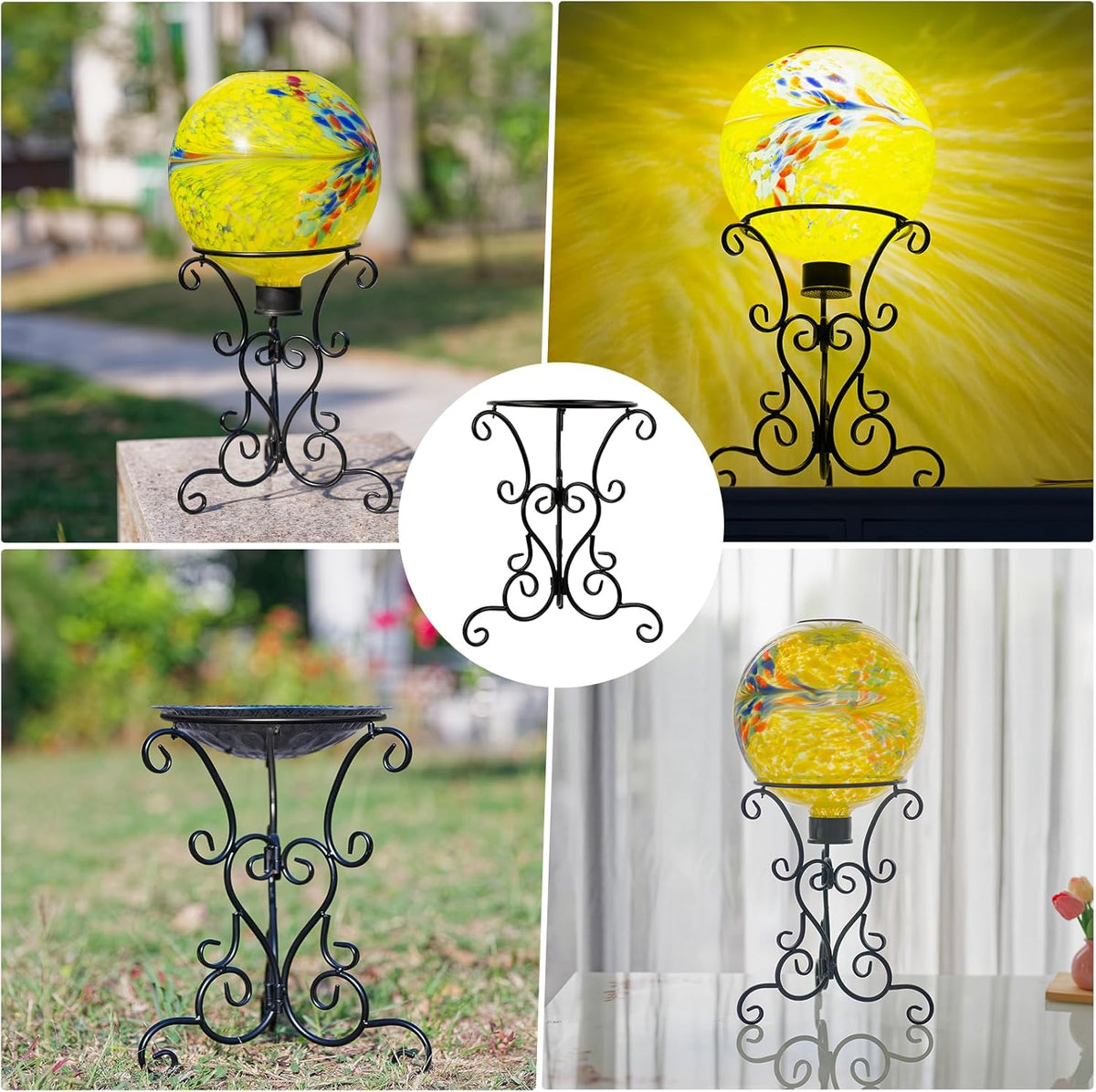 12" Black Metal Gazing Ball Stand for 10-12 Inches Stainless Steel Ball or Glass Gazing Globes