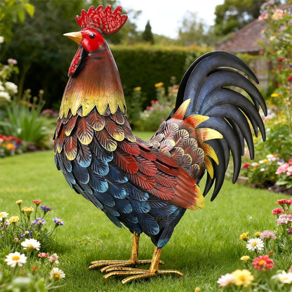 chisheen Rooster Decor Garden Statue Metal Chicken Yard Art Sculpture Outdoor Figurines