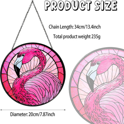 Flamingo Sun Catcher Stained Glass Bird Light Window Hanging Gifts for Women Wall Decor Handmade