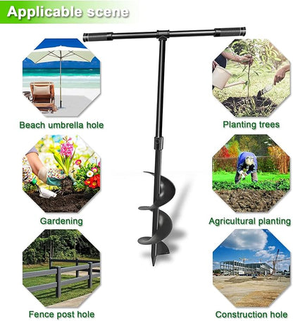 LONGRUN Manual Garden Hole Digging Drill Bit, Hand Drill Auger Post Hole Digger for Planting