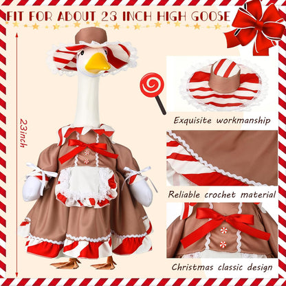 Christmas Gingerbread Porch Goose Outfit 23 Inch Red White Candy Goose Clothes for Cement or