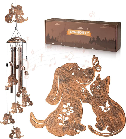 Cat Dog Wind Chimes for Outside,Gardening Gifts for cat Dog Lover，Women，Men，Mom，Birthday Party