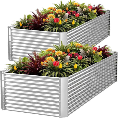 FRIZIONE 2pcs Tall 8ft Galvanized Raised Garden Bed Outdoor,Above Ground Garden Bed for