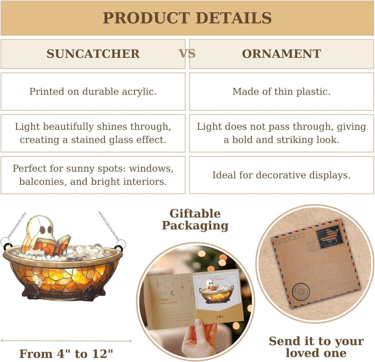 Cute Ghost Book Acrylic Suncatcher Stained Glass Effect Window Car Hanging Christmas Ornament