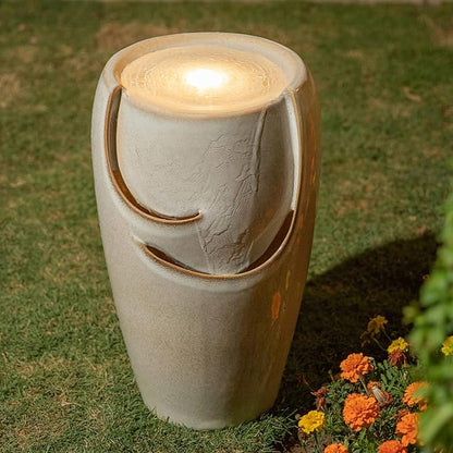 Glitzhome 21.25" H Ceramic Vase Outdoor Water Fountain Tall Patio Garden Water Fountain with LED