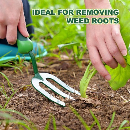 Owlett Garden Hand Fork, Carbon Steel Weeder Fork with Rubber Ergonomic Handle, Rust Resistant