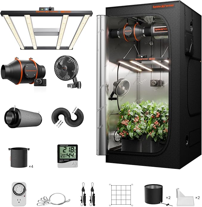 Spider Farmer Grow Tent Kit Complete 3x3x6ft G3000 Bar Style LED Grow Light Full Spectrum