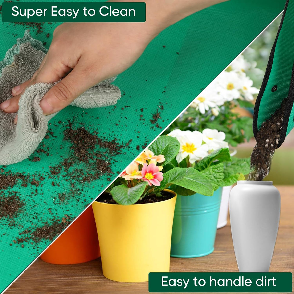 HKZ Repotting Mat for Indoor Plant - 26'' x 26'' Planting Mat Soil Mess Control, Portable Succulent