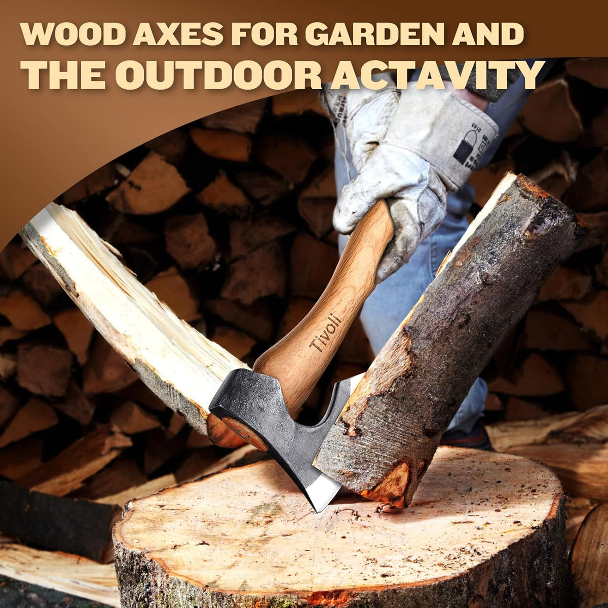 Tivoli 15 Inch Camping Axes and Hatchets, Bushcraft Axe for Wood Splitting and Kindling,Hand Forged