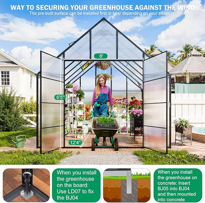 CDCASA 12.4x10.2x10 FT Greenhouse for Outdoors,Easy Assembly Large Polycarbonate Greenhouse
