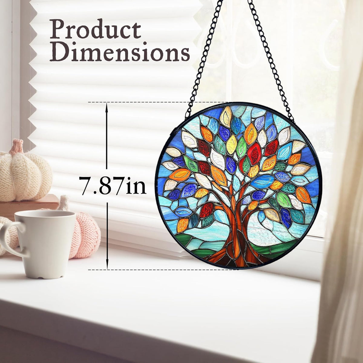 kdqua Tree of Life Suncatcher Stained Glass Window Hanging, Sun Catchers Indoor Window Glass Round