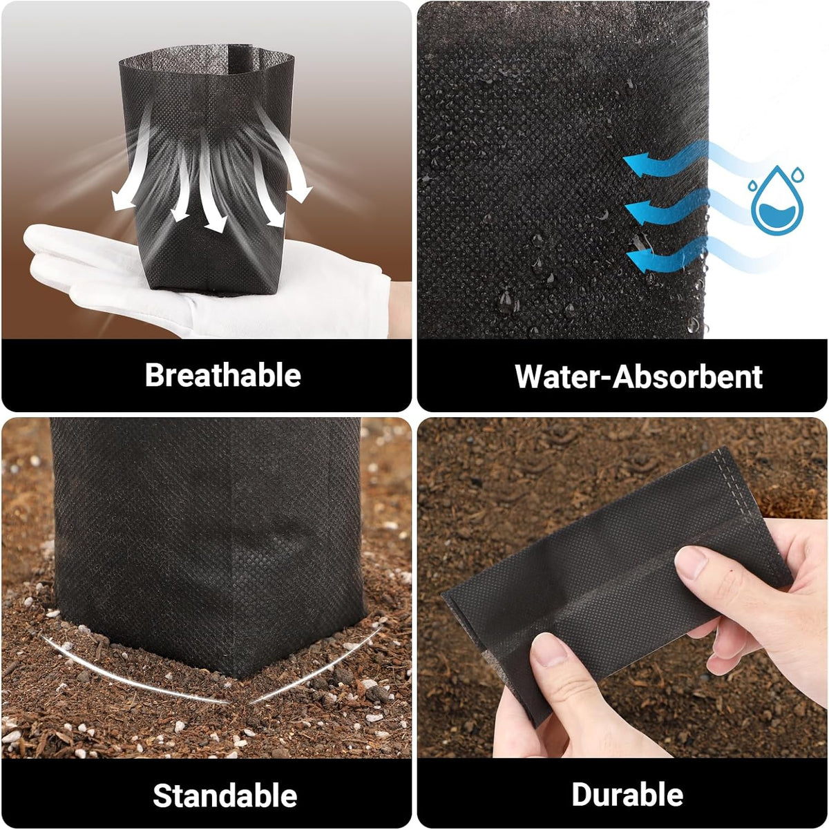 Black Plant Grow Bags for Plants Nursery, Pack of 200 5.5x5.9 Breathable Non-Woven Fabric Grow Bags