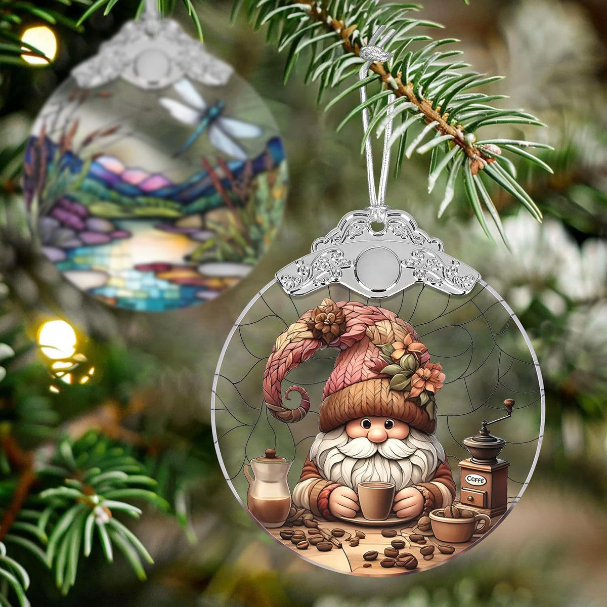 Stained Glass Suncatcher Ornament - Charming Gnome Christmas Decorations - Christmas Ornaments for