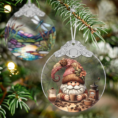 Stained Glass Suncatcher Ornament - Charming Gnome Christmas Decorations - Christmas Ornaments for