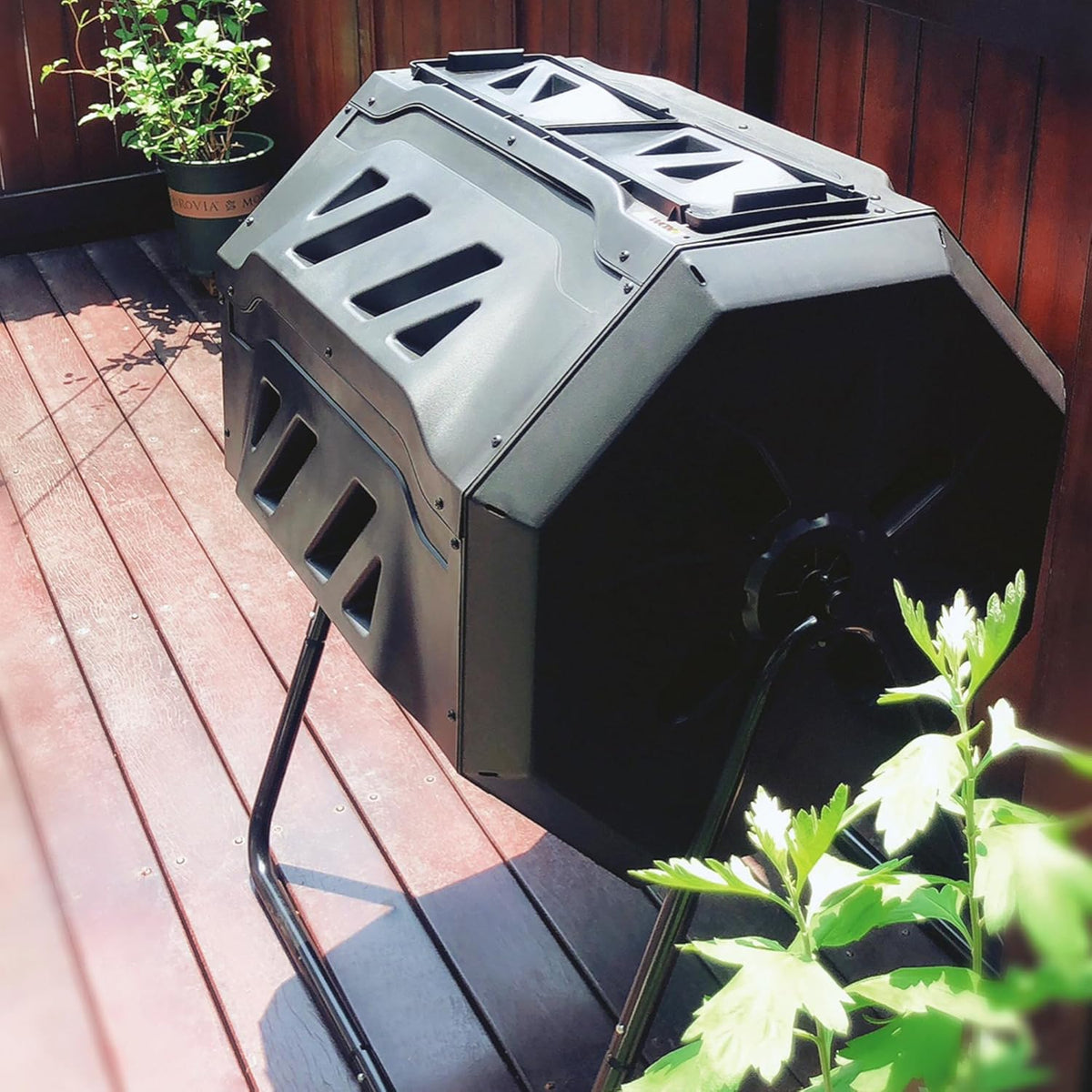 Dual Chamber Tumbling Composter 42 Gal (160L) Black Rotating Outdoor Compost Bin, Double Chamber