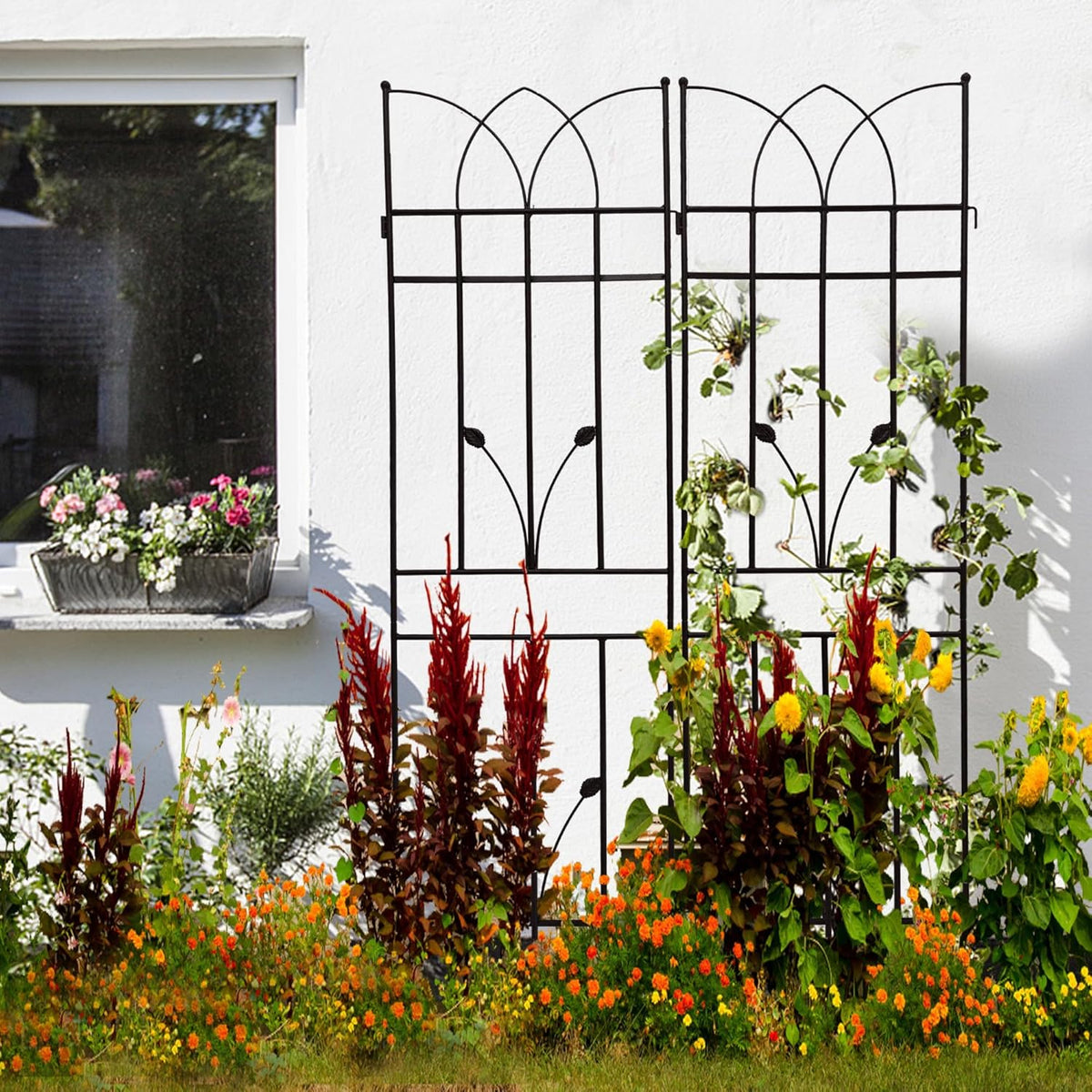 4 Pack Metal Garden Trellis 71" Black Fence Rustproof Garden Trellis for Climbing Plants Support