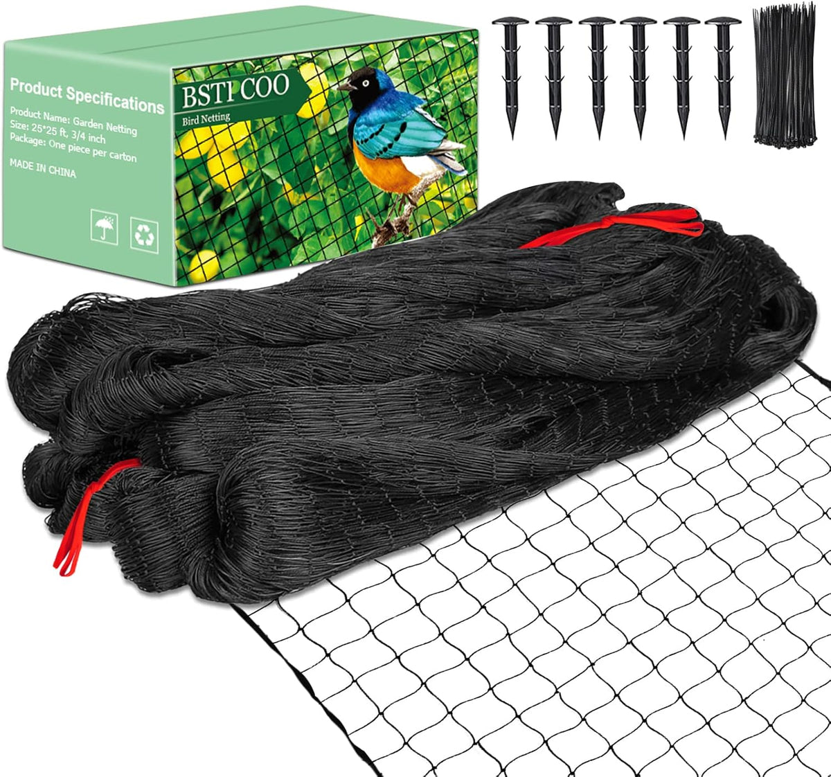 25'x25' Bird Netting for Chicken Coop, Nylon 3/4" Mesh Poultry Netting Chicken Net Roof Hawk