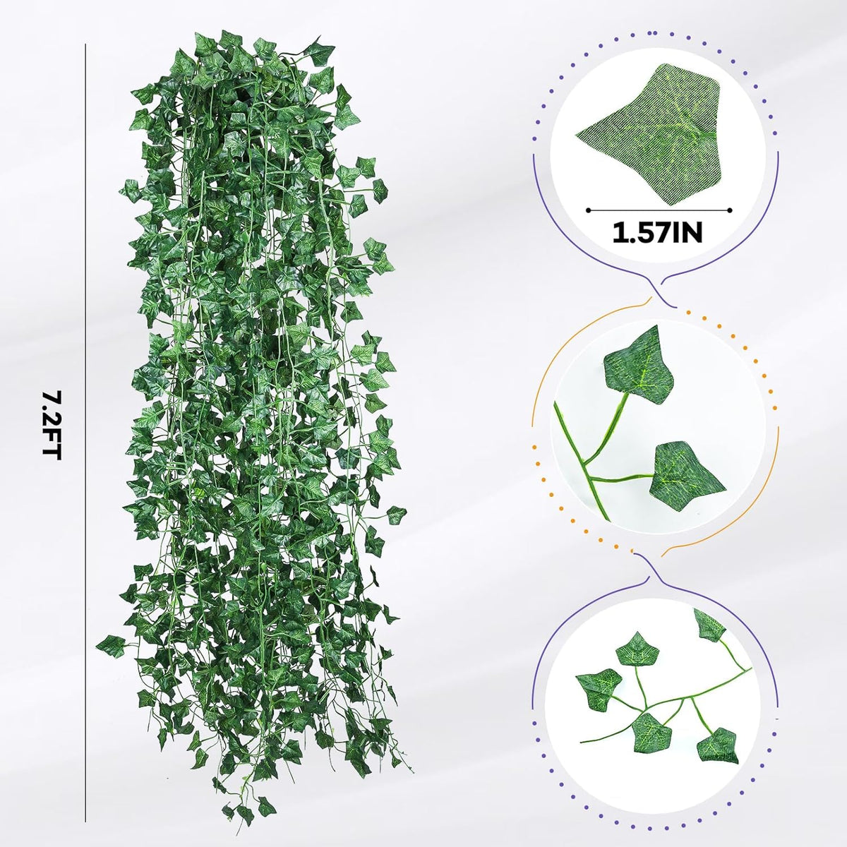60 Pack 420 Feet Vines,Ivy,Ivy Garland,Fake Ivy,Fake Leaves,Ivy Vines,Artificial Vines,Green
